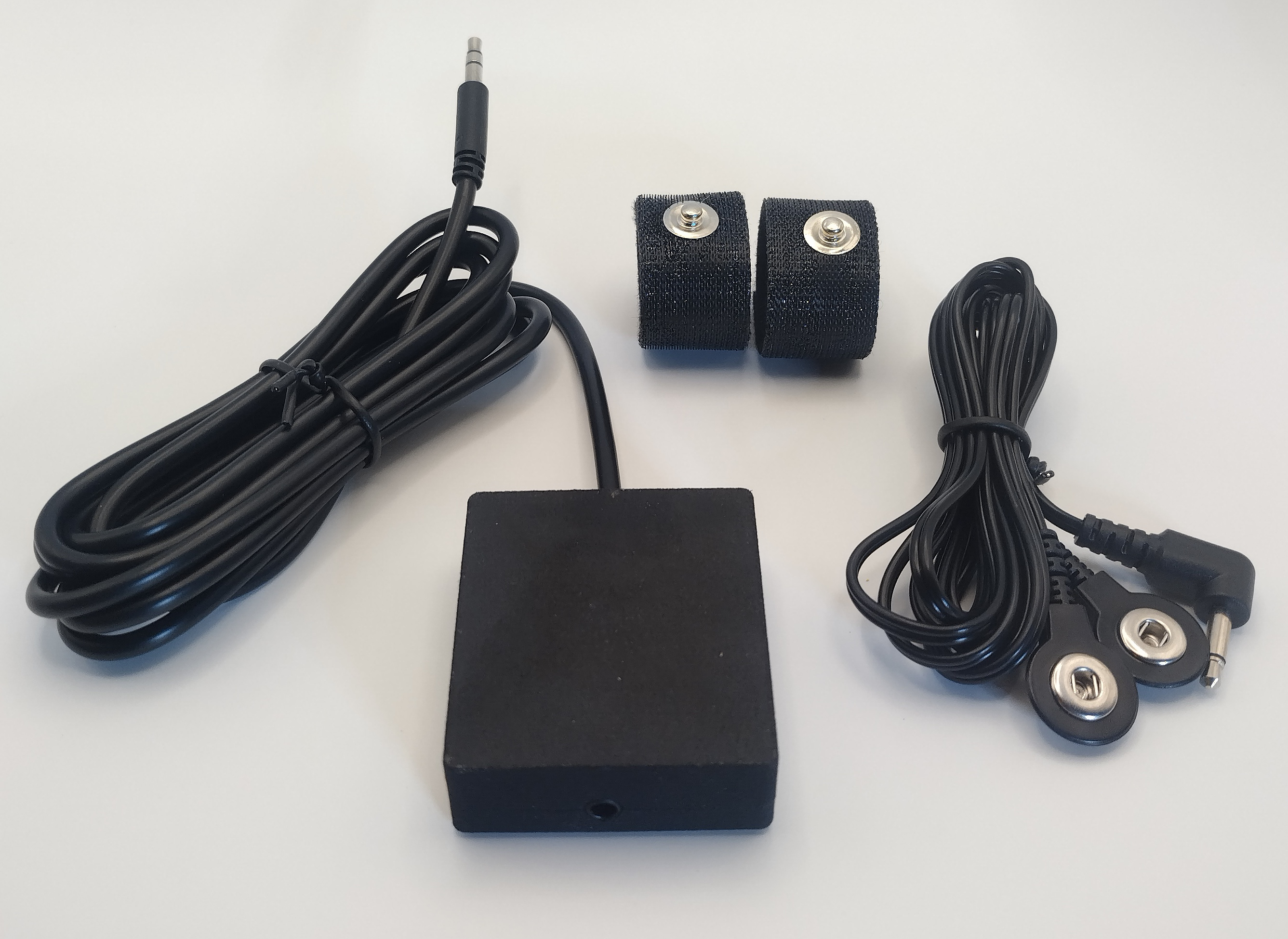 ODAX EDA Research Sensor Kit - Black with enclosed sensor, black contact straps, electrode leads, and sensor cable