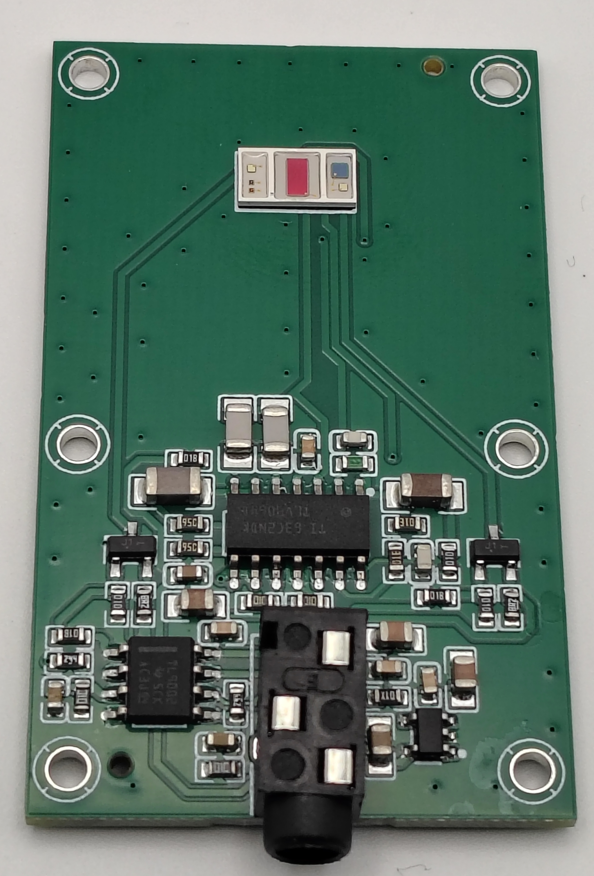 ODAX Reflective PPG Sensor component side with the SFH 7072 optical module, six mounting holes, and connector at the bottom
